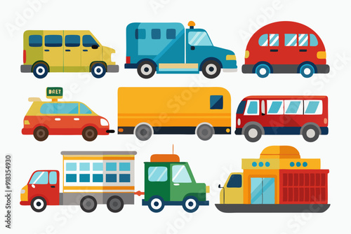 Collection of Colorful Cartoon Vehicles with Various Designs