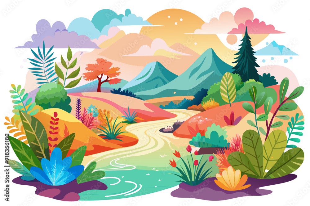 Fototapeta premium Colorful Landscape with Winding River and Mountains
