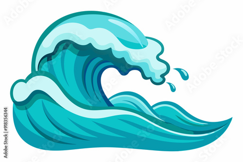 Cartoon Illustration of a Breaking Ocean Wave with Splashes