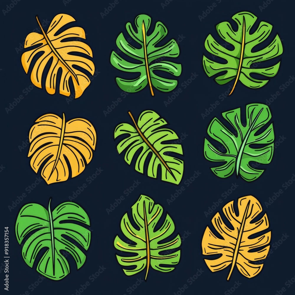 Collection of Green and Yellow Monstera Leaves Collection of Green and Yellow Monstera Leaves