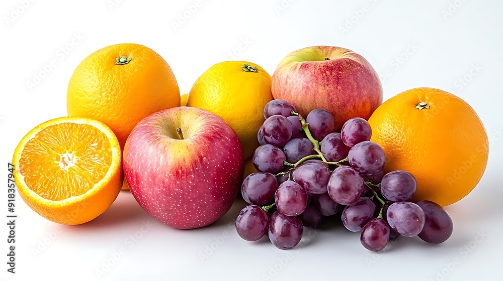 Fresh Fruit Still Life with Oranges, Apples, and Grapes - Photo Fresh Fruit Still Life with Oranges, Apples, and Grapes - Photo