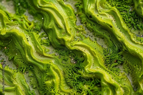 Coastal environment.Macro coastal flora.Underwater world.Marine life.A macro photograph of intricate, swirling patterns of sand-dune mosses, with tiny grains of sand visible