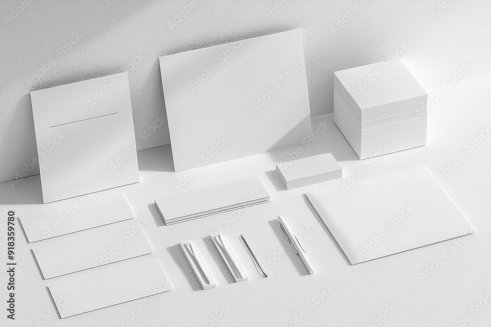 Fototapeta premium Realistic blank stationery set mockup isolated created with generative ai