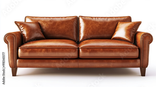 Soft brown leather sofa modern design isolated on white background.