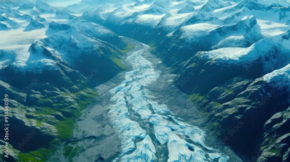 Aerial View of a Glacier in a Mountain Valley