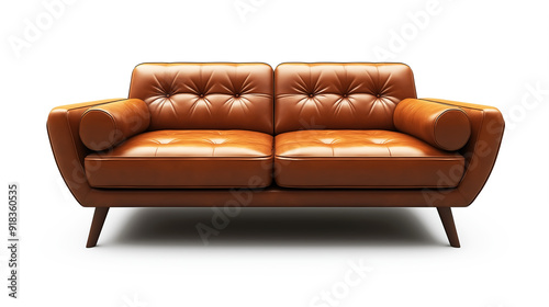 Soft brown leather sofa modern design isolated on white background.