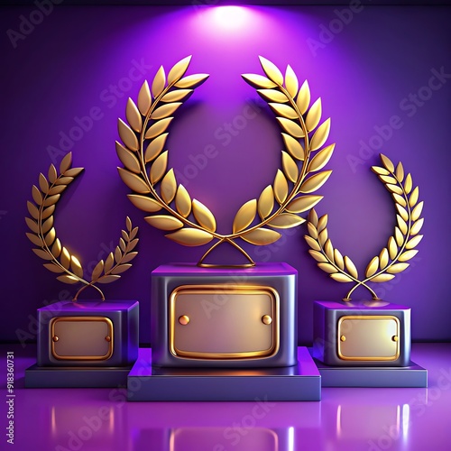 Golden award sign with purple background. Vector illustration
 photo