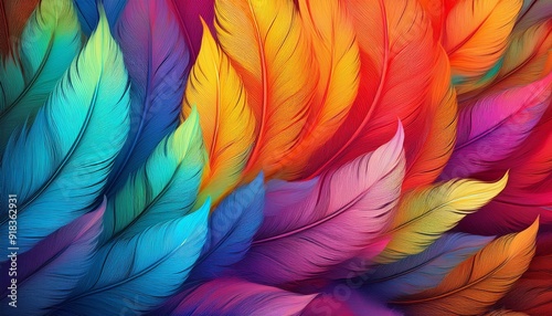 Vibrant abstract feather texture with rainbow colors
