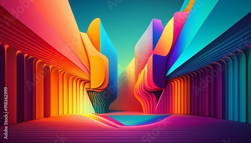 Vibrant color gradient abstract architecture Generative AI image