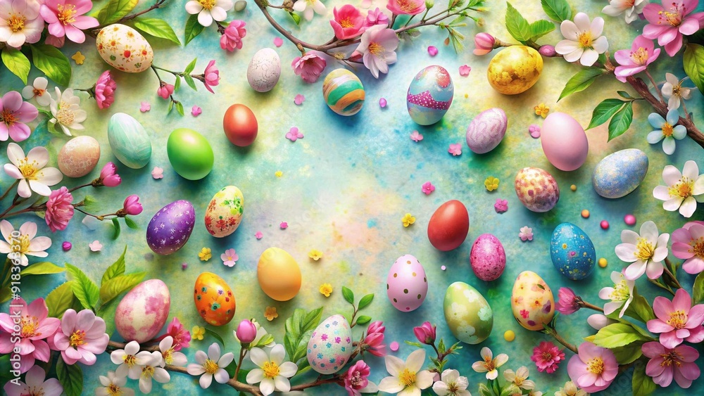 Watercolor Easter Eggs with Blooming Delights  Generative AI