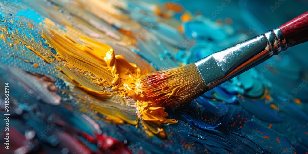 Paintbrush on Palette with Vibrant Colors Paintbrush on Palette with Vibrant Colors
