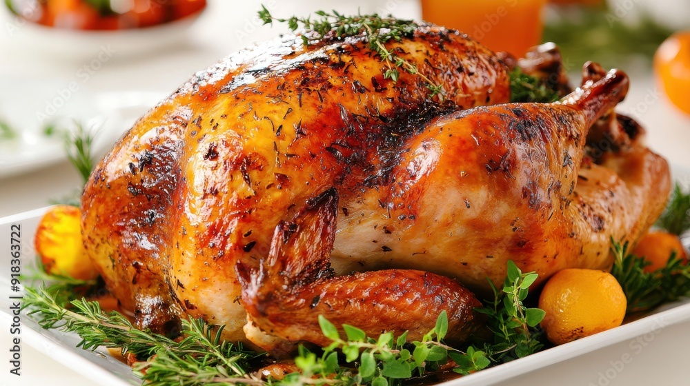 a Photo of roasted turkey with herbs The colors are very delicious. is served in Very elegant restaurant, a Photo of roasted turkey with herbs The colors are very delicious. is served in Very elegant restaurant,