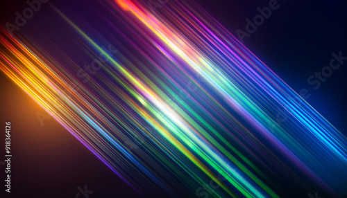 Vibrant Neon Light Spectrum Reflection on a Dark Horizon with Gradient Beams in Blue, Green, Yellow, Orange, and Pink Hues Against a Deep Indigo Background