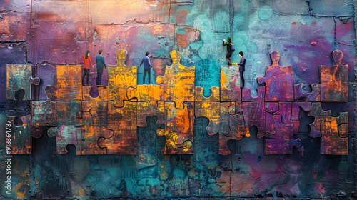 Creative Team Collaboration Puzzle Concept in Vibrant Abstract Art Style photo