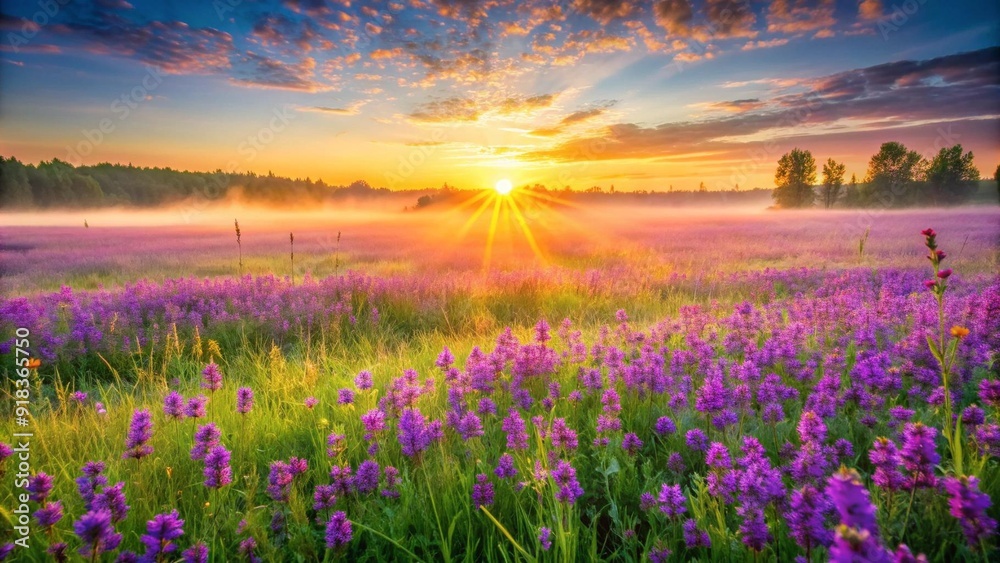 Fototapeta premium A Burst of Violet in a Sun-Drenched Meadow generative AI