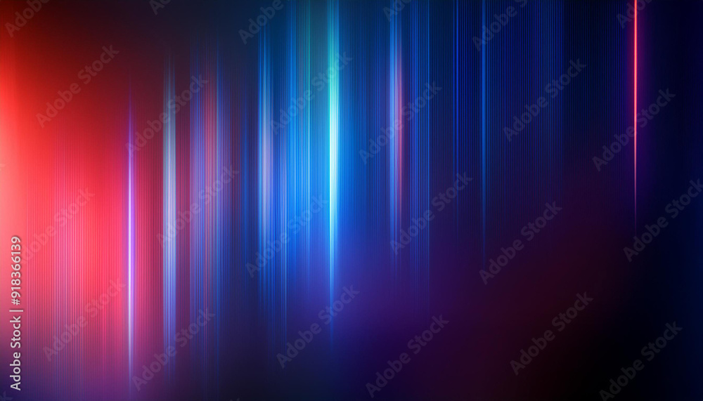 Abstract Gradient Light Beams Reflecting on a Dark Surface with Vibrant Blue Lines, Futuristic Neon Spectrum Illumination Effect.  Digital Art Composition. Patriotic Background