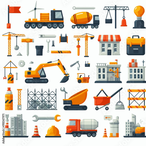 constructions elements set flat illustration 