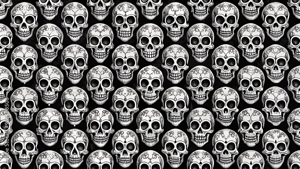 Spooky Black and White Skull Pattern: A Classic Halloween Design  Generative AI