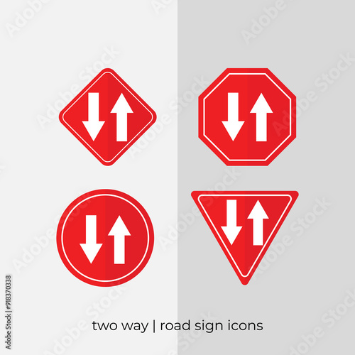 different two way road sign vector collection in red icons.eps