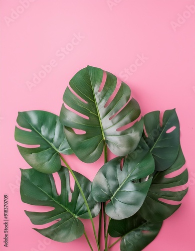 Monstera plant in a simple pink clean studio background