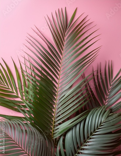 Palm leafs in a simple pink clean studio background