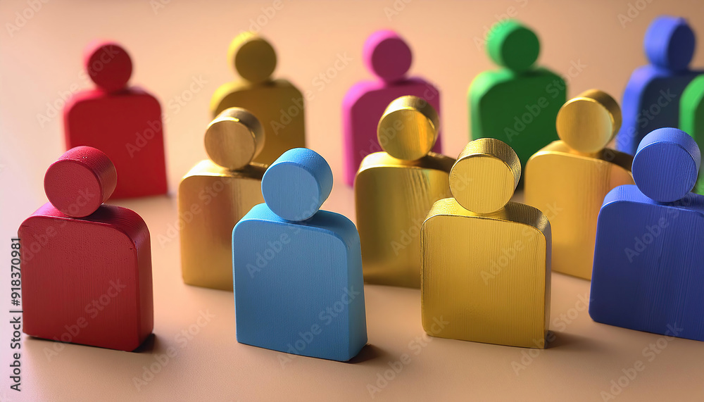 Obraz premium 3D Infographic Model: Colorful Iconic Figures Representing Diversity and Inclusion in Metallic Colors.