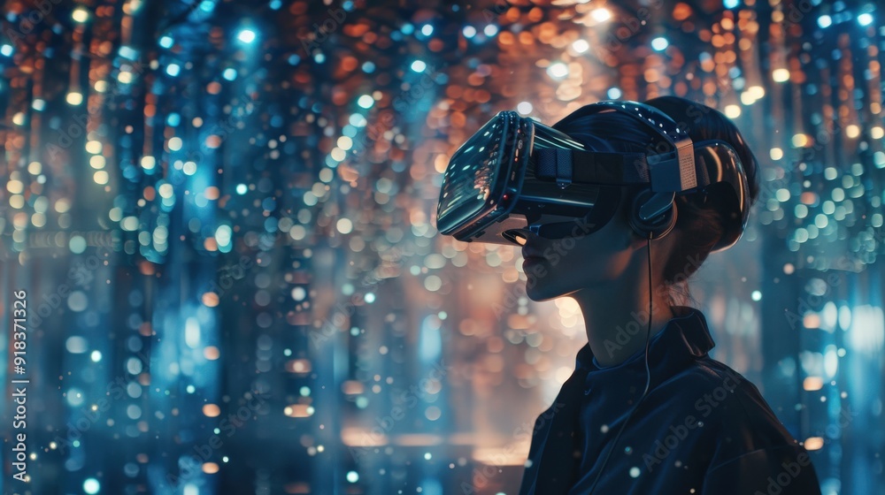 Side Profile of Woman in Virtual Reality Headset Side Profile of Woman in Virtual Reality Headset