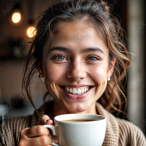 Boost Your Productivity Now! A person energetically starting their day with a steaming cup of coffee, ready to tackle tasks with enthusiasm and vigor, set against a backdrop of morning light. photo