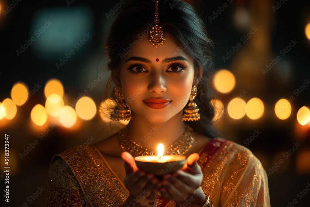 Elegant Women Holding Diya Lamps in Festive Attire Elegant Women Holding Diya Lamps in Festive Attire