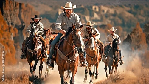 westerners mounted on horses photo