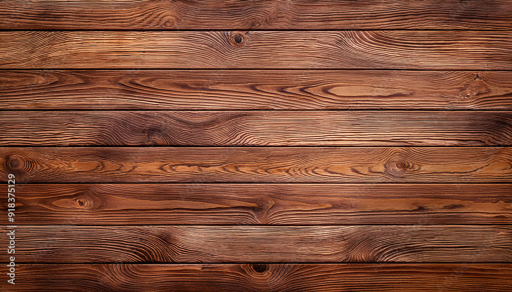 Naklejka premium Close-Up of Richly Grained Polished Wooden Planks in Warm Earth Tones, Natural Patterns and Textures in a Rustic, Natural Finish for Flooring, Paneling, or Interior Design Background