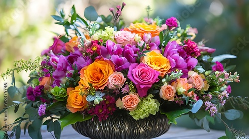 Vibrant Floral Arrangement in a Decorative Vase