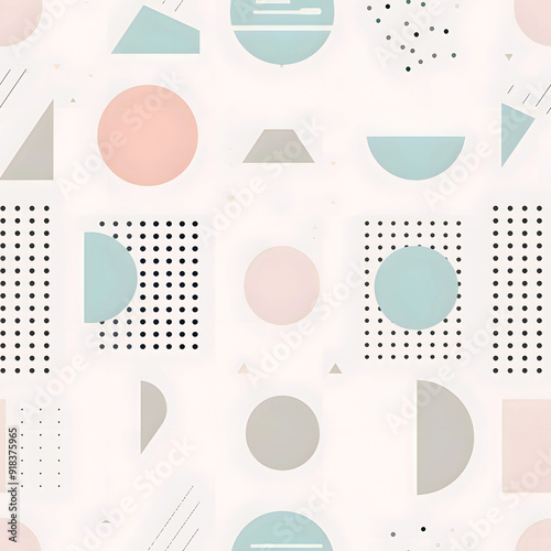 Seamless Minimalist Soft Pastel Vibrant Geometric Circle, Square Shape With Dots Pattern Background. Print for Textile, Packaging, Banner, Decor, Wrap, Fashion, Accessories, Web, and Social