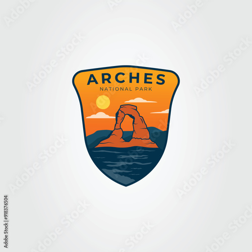 vintage arches national park badge logo vector illustration design