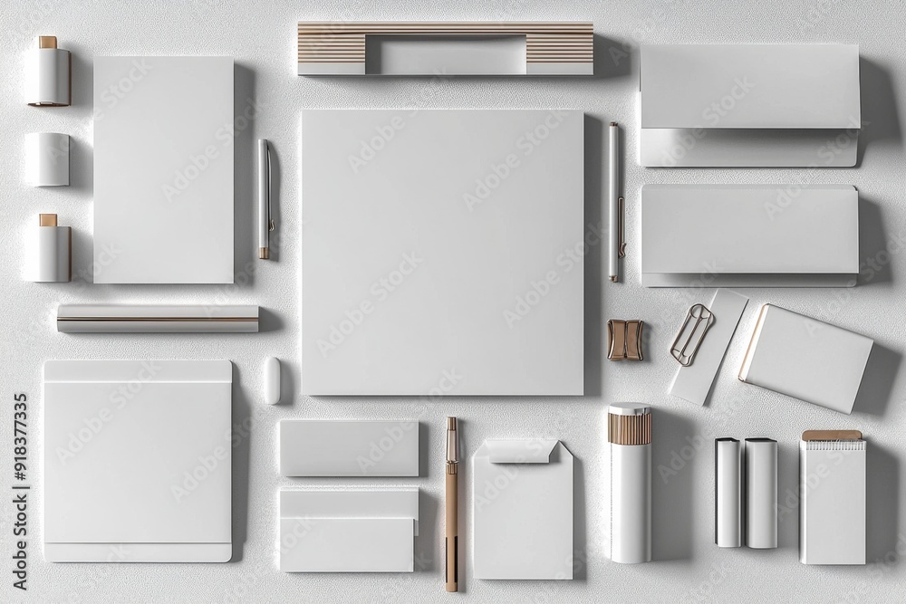 Realistic blank stationery set mockup isolated created with generative ai