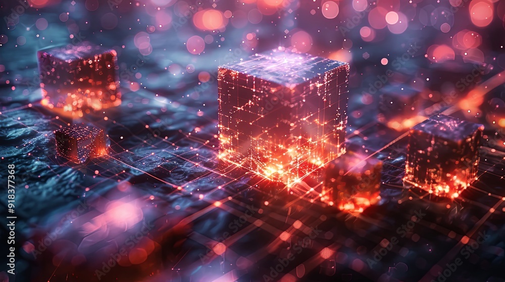 Blue purple glowing cube square decorative background Blue purple glowing cube square decorative background