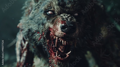 A terrifying half-human, half-wolf werewolf in a moment of transformative mutation photo