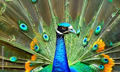 Peacocks are large, colorful birds known for their striking and beautiful tail feathers, which are often displayed in a majestic fan-like arrangement.