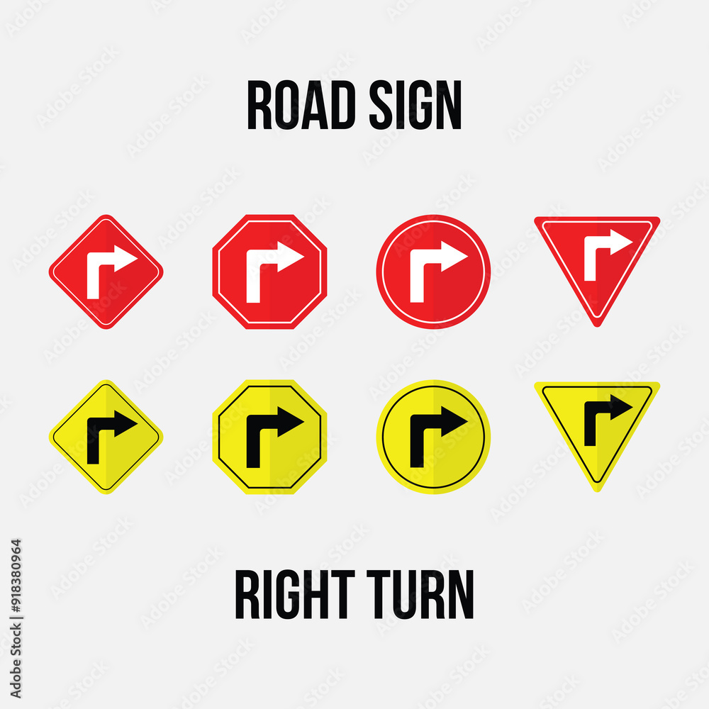 right turn road sign vector collection.eps