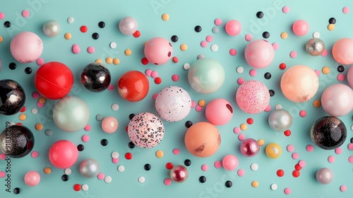Colorful Decorative Balls Arranged on a Dark Background for Crafting