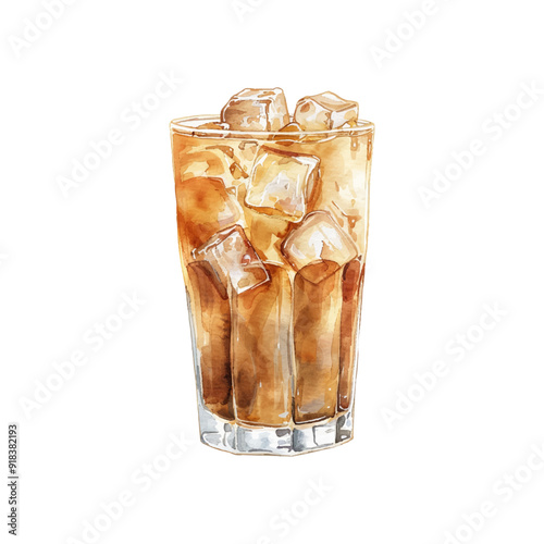 americano ice vector illustration in watercolor style