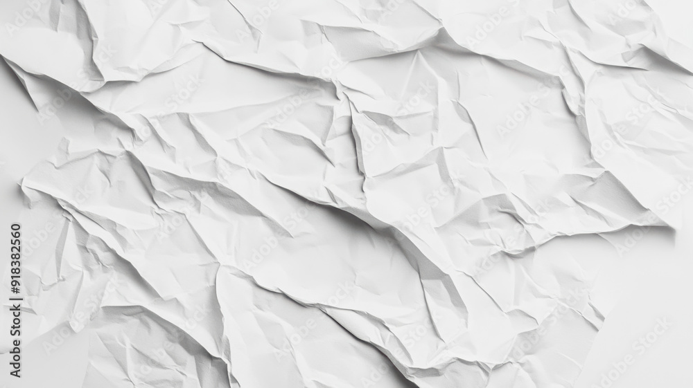 Fototapeta premium A white poster with a crumpled and creased texture, isolated against a white background, showcasing its wrinkled and uneven surface.