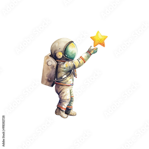 astronaut catching star vector illustration in watercolor style