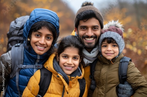 Family Hiking Adventure in Autumn Forest