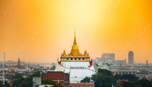 Golden Mountain or Wat Saket Ratcha Wora Maha Wihan, in Bangkok one of the tourist attraction and Landmarks of Thailand