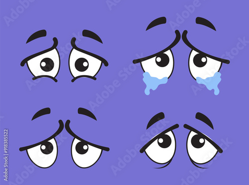 Sad depression upset cry cartoon eye isolated set. Vector flat graphic design illustration
