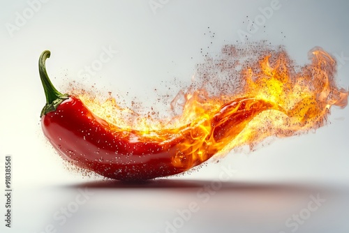 A red hot chili pepper with fire coming out of it © VISUAL BACKGROUND