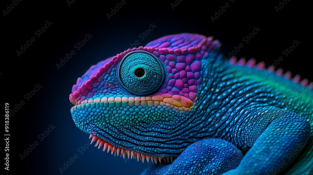 A close up of a chameleon on a black background A close up of a chameleon on a black background