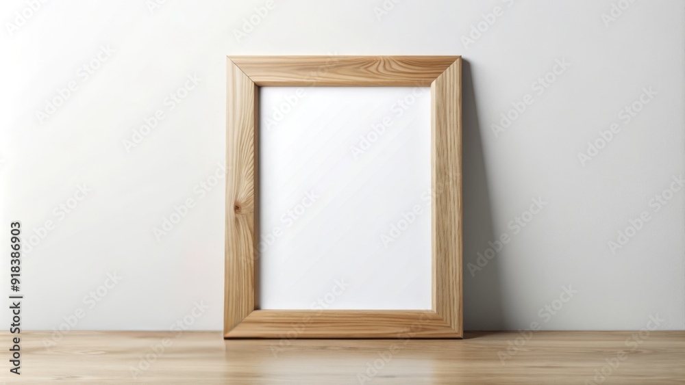 Elegant, realistic wooden picture frame mockup in a modern, minimalist style, isolated on a white background, perfect for showcasing posters or art in a clean design.