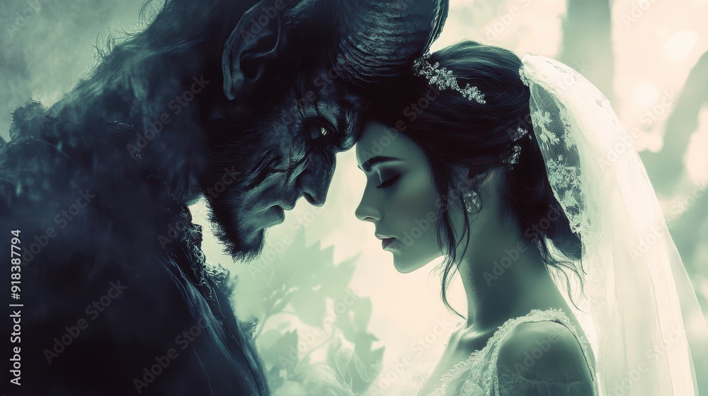 Fototapeta premium Princess bride demon groom calm wedding